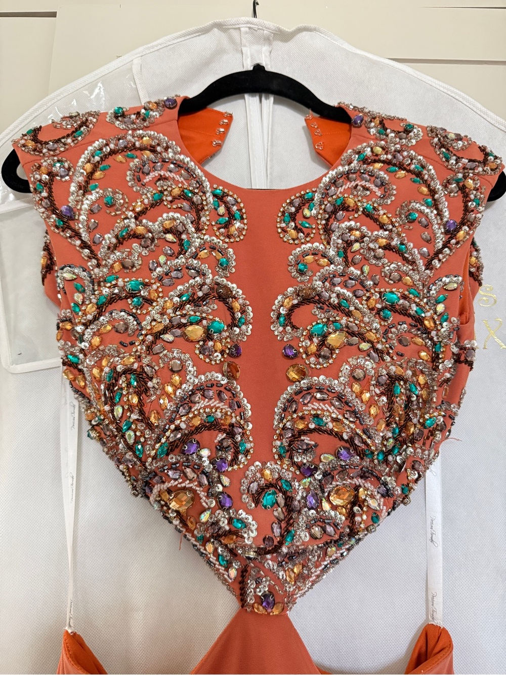 Embellished Coral Evening Top - Beaded Detail